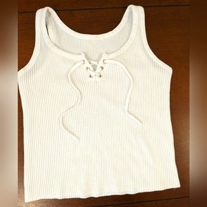 White Cropped Tank Top with Lace-Up Detail, Size XS/S